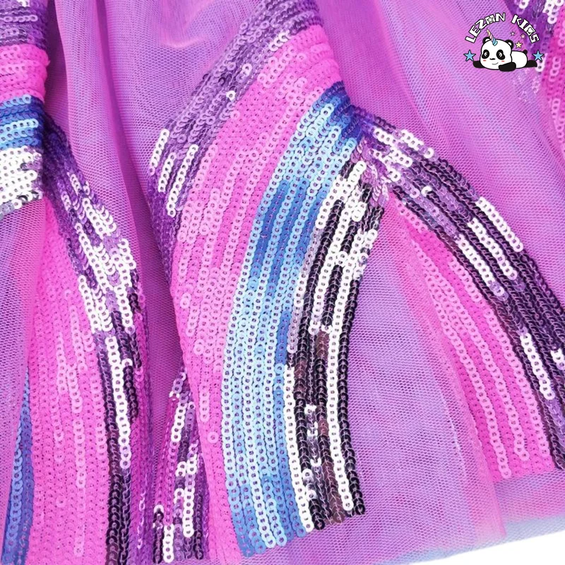 LEZONKIDS - Hot Selling Metallic Custom Rainbow Unicorn Hearts Tulle Skirt Girls Sequined Pleated Tutu Skirt